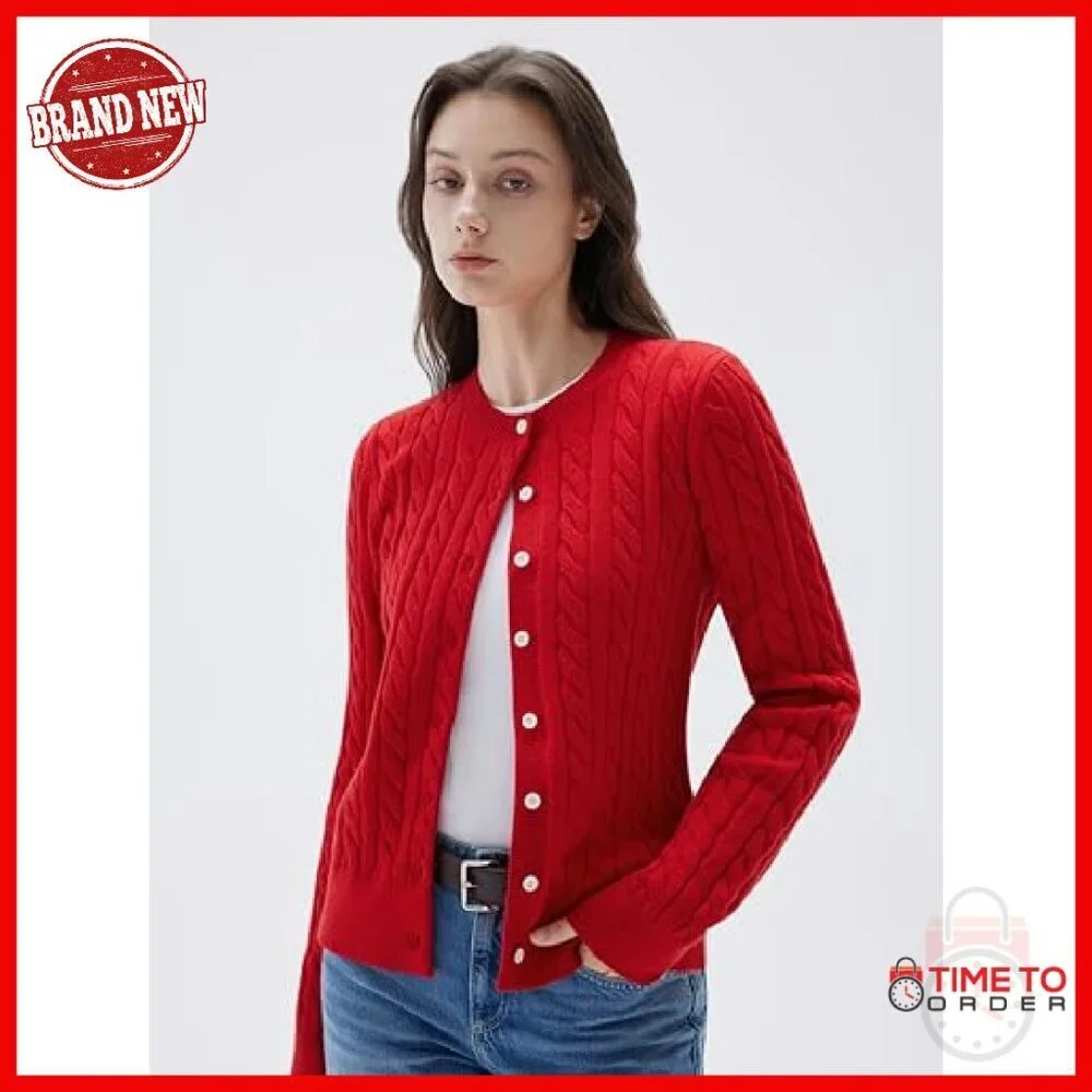 Chunky Cashmere Blend Cardigan, Crew Neck Button Up, Cozy Fall Sweater